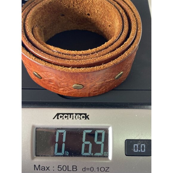 Linea Pelle Women's Belt Medium Brass Buckle Studs Tooled Leather Boho Western - Picture 13 of 13